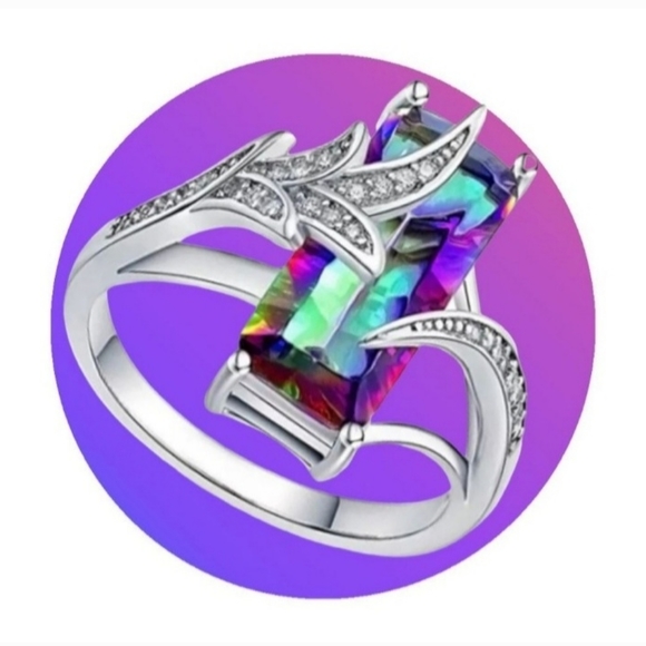 Rainbow Mystic Fire Topaz Ring - Picture 2 of 14